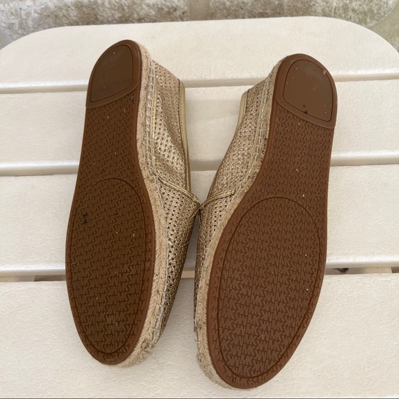 Michael Kors Kendrick espadrilles flats gold leather perforated metallic 8.5 - Picture 10 of 11